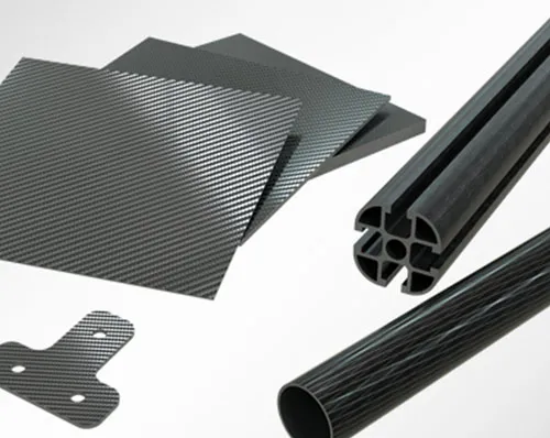 Twill, pultruded, and pull-wound carbon fiber sheets, tubes, and profiles from Alusic's C6 CarboSix line.