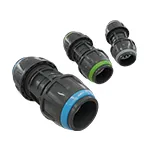 Three fittings from the SR series, each with inserts in different colors.